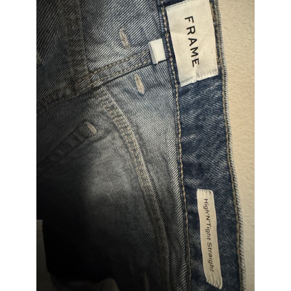 FRAME Le High N Tight High Rise Straight Blue Medium Wash Cotton Denim Jeans 26 - Picture 5 of 7